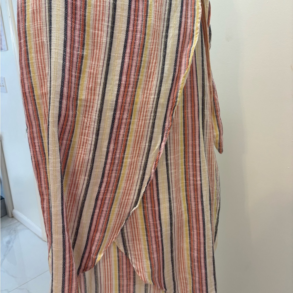 Free People Striped Wrap Maxi Skirt in Cream, Pink, Yellow & Navy - Picture 9 of 10